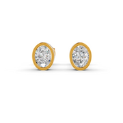 Oval Cut Real Moissanite Bezel Set Solitaire Stud Earrings Screw Back 14K Gold Plated
